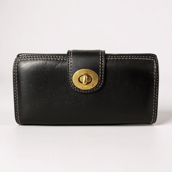 Vintage Coach  Hampton Turn-lock Clutch Checkbook Wallet Black Gold hardware - Picture 1 of 8